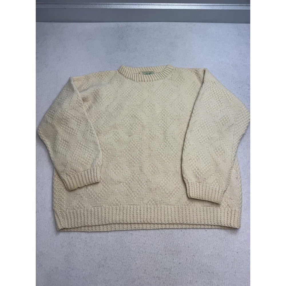 Vintage Barnas Mor Sweater Mens XLarge White Wool Diamond Knit Ireland Hand Knit
